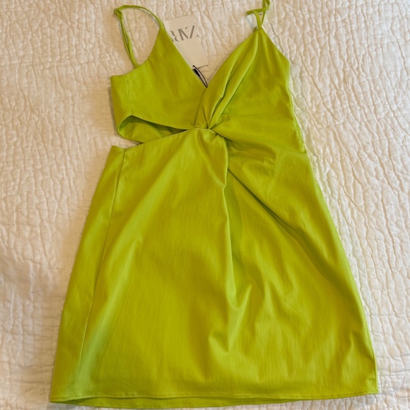 Zara Dress with cut outs, Lime Green, Medium, New - Picture 3 of 7